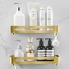 Bathroom Shelves Aluminum Bathroom Shelf with Hooks Rectangle Kitchen Bathroom Shower Gel Soap Shampoo Brushed Gold Storage Organizer Rack Holder 230422