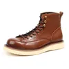 New British Style High Top Lace-Up Genuine Leather Casual Business Ankle Boots Men Shoes Dress Work Outdoor Motorcycle Boots D2H30