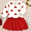 Clothing Sets Children's Wear Girls' Autumn And Winter Skirt Set Long Sleeve Cute Love Top Solid Color Short Two Piece