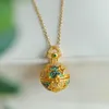 Chains Classical Elements Natural An Jade Necklace Auspicious Clouds Embroider Ball Pendant Ancient Gold Craft Hollow Out Jewelry