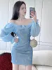 Casual Dresses Spring Autumn Chiffon Women Evening Dress Sparkly Sequin Sexig Off-Shoulder Silm Mini Party Gown Birthday Mujer Vestidos2024