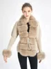 Women's Fur Fall Winter Women Faux Coat Luxury Knitted Sweater Cardigan With Trim Elegant Detachable Belt Jacket Coats