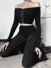 Calça feminina Black Vintage Streetwear Mulheres Flare Harajuku EGIRL EMO EMO GRUNGE FEMANELHA TRUSLICHA FEMANHA Y2K Spring Gothic Alt Roupos