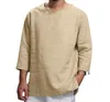 Mens Tshirts V Neck Cotton Linen T Shirts Male Breatble Solid Color Long Sleeve Casual Sports Fashion Tshirt Tops M4XL 230421