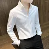 Men's Casual Shirts 2023 Men Business Long Sleeve Turn Down Collar Solid Color Male Shirt Slim Fit Designs Fahion Tees H57