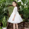 Vestidos de menina aniversário branco meninas vestido meia manga flor vestido para festa de casamento roupas 3 4 6 8 10 12 anos de idade rkf174009