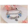 Charme pulseiras azul rosa flor pan dora design pulseiras contas encantos jóias para mulheres meninas antigo vintage sier cristal vidro fas dhonb