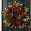 Grande couronne de fleurs décoratives pour porte d'entrée de noël, rouge d'hiver, 19.7 pouces, signe de bienvenue en plein air pour chien de vacances