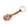 Keychains Lanyards Brown Justerbart sladdvax Rope Holder Key Rings Natural Quartz Crystal Healing Stone Net Bag Keychain Pendant Siz Dhfez