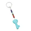 Natural Crystal Stone 7 Chakras Love Key Shape Keychain Heart shaped Key Pendant DIY Creative Pendant Wholesale