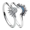 Anéis de casamento 2023 em summe casal celestial azul espumante lua e sol anel para mulheres empilhável dedo banda jóias de noivado