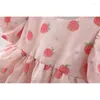 Mädchenkleider Sommer Geborene Babykleidung Koreanische Nette Straberry Print Party Strandkleid Kleinkind Kleinkinder Mädchen Kinder Prinzessin 0-3Y