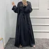 Etnisk kläder Solid Color 3 Piece Set Abaya Islamiska Turkiet Kaftan Muslimsk klänning Kvinnor Ramadan Party Robe Cardigan med halsduk