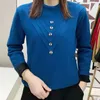 Women's Hoodies Pullover Solid Patchwork Button Shirring Botten Vintermode Half High Neck Slim Long Sleeve Office Lady Tops