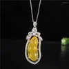 Pendants Chinese Natural Jade Chalcedony Hand-carved Kidney Bean Pendant Fashion Jewelry S925 Silver Inlaid Necklace For Men Women