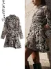 Mini robe plissée à imprimé floral pour femmes, demi-col, manches longues, taille haute, Chic, tenue de vacances