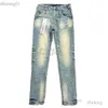 Jeans viola di marca firmati da uomo strappati dritti regolari denim strappati lavati vecchio lungo moda pila di fori 173