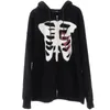 Kvinnors hoodies E-Girl Eesthetic Skull Print Sweatshirt Autumn Y2K Zipper Harajuku Löst plus Size Black Grunge Lång ärm Hoodie Korean