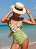 Women's Swimwear Fashion Printed Swimsuits Women 2023 Arrivals High Waist Deep V-neck Sexy Bikini Cross Over Large Backless 1 Piece