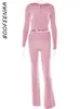 Женские брюки из двух предметов BOOFEENAA, розовый трикотаж, 2 комплекта, толстовка с капюшоном на молнии, брючный костюм с низкой посадкой Y2k, комплект сверху и снизу, женские повседневные милые наряды C92 HH65 231122