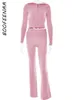 Dames Tweedelige Broek BOOFEENAA Roze Gebreide 2 sets Zip Up Hoodie Laagbouw Broekpak Y2K Top en Down Set Dames Casual Leuke Outfits C92 HH65 231122