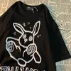 T-shirts masculinos European e americanos Retro Rap Mody Rabbit de mangas curtas Mães e mulheres Casal casal solto Design Halva Hip Hop Top Z0421