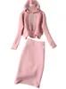Two Piece Dress Autumn Winter Two Pieces Sets Womens Outfit Korean Casual Hooded Sweatshirts Tops And Skirts Sets Women Pink Tracksuits Clothing 230422