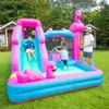 Château gonflable gonflable à vendre - Combo toboggan de videur de porte - Château gonflable amusant pour enfants de 2 à 12 ans avec souffleur - Utilisation intérieure et extérieure - Thème flamant rose