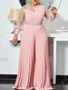 Tute da donna Pagliaccetti S-5xl Abiti autunnali Donna Rosa Moda Taglie forti Tuta Pagliaccetti pieghettati a maniche lunghe Abiti eleganti Goccia all'ingrosso 230421