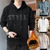 Hoodies masculinos dupla face camisola de veludo alemão para outono e inverno 2023 emparelhado com uma camisa de base quente de manga comprida capuz de pelúcia