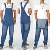 Jeans voor heren, streetwear, blauwe denim jumpsuit, Muti-pockets, Bib-overall, casual mannelijke jarretelbroek