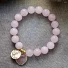 Strand Classic 10MM Beads Rose Quartzs Heart Charm Stretch Elastic Bracelet Natural Stones Teengirl Mother's Day Jewelry Wholesale