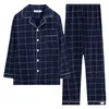 Mäns Sleepwear Korea Mäns pyjama Ställer in enkla sömnkläder Långärmad bomullstopp Pant Leisure Outwear Soft Autumn Winter Plus Size Loungewear 231122