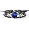 Braccialetti con ciondoli Bracciale in pelle intrecciata nera per le donne 12 costellazioni Segno zodiacale Leone Vergine Bilancia Cupola di vetro intrecciata Perline con ciondoli Ebreo Dhlil