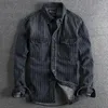 Casual shirts voor heren Old Fashion Mens Dress Suit shirt met lange mouwen Vintage gestreepte Mans's Denim Coat Spring Autumn European American