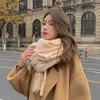 Scarves Sweet Off White Knitted Scarf Womens Thick Soft and Comfortable Shawl Dual Purpose Prep Style Office Winter Korean Fashion 231122