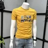 T-shirt à manches courtes pour hommes, avec lettres imprimées, décontracté, col rond, beau haut, mode européenne, Slim Fit, été, M-7XL