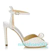 Zomer Sacaria Jurk Bruiloft Parel Versierd Satijnen Platform Sandalen Elegante Vrouwen Witte Bruid Parels Hoge Hakken Dames Pumps