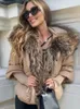 Women's Fur Faux Fur OFTBUY Winter Jacket Women Real Fox Fur Collar Hooded Natural Thick Warm Loose Oversize Duck Down Coat Streetwear Outerwear 231122