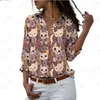 Dames Blouses Dames Zomershirt Lange mouw Landschap Bloem Kat 3D Digitaal printen Verkopen Polo Knoop Casual Top Vest