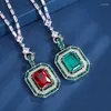 Pendant Necklaces SoJewelry Copper Bottom Gold-plated European Imitation Emerald Red Corundum Luxury Square 12 16 Necklace For Women