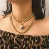 Pendant Necklaces Chunky Gold Necklace Lock Padlock Locket Coin Curb Chain Layering Accessories Flashing Non-fading Bijoux