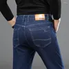 Мужские джинсы эластичные джинсовые плюс бархатные толстые брюки тонкие прямые свободные теплые модные повседневные рабочие большие размеры 42, 44, 46