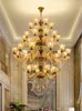 Chandeliers European Style Golden Chandelier Living Room El Black Ceramic Multi-Layer Crystal Staircase Villa Large