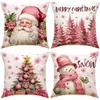Cuscino/Cuscino decorativo Alce rosa Fodera per cuscino natalizio Set di 4 Fodera per cuscino in lino con stampa di lettere Decorazione natalizia per soggiorno Fodera per cuscino per divano 231122