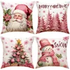 Kussen/decoratief kussen roze eland kerst sierkussenhoes set van 4 linnen briefdruk vakantiedecoratie voor woonkamer bank kussenhoes 231122