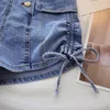 Женские шорты Лето 2023 Женщины Дваворушеной дизайн шнурки джинсовая джинсовая джинсы с высокой талией корейские стройные феминино S-XL