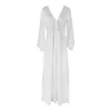 Casual Dresses Women Long Flare Sleeve V Neck White Dress Hollow Boho Lace Mesh Maxi Holiday Chic Spring Summer Elegant Female