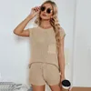 Spring Summer Sets Women's Two Piece Pants Fashion Casual Sports Sportwear Solid Round Neck Pullover Knit Shirt Plus Size Sleeveless Top With Shorts Pants