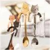 Spoons Stainless Steel Coffee Tea Long Handle Creative Mini Cat Spoon Drinking Tools Kitchen Gadget Flatware Tableware 1011 Drop Del Dhcbi